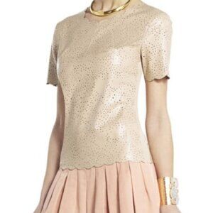 BCBGMAXAZRIA Tulum Faux Leather Top Women M Beige Chic Office